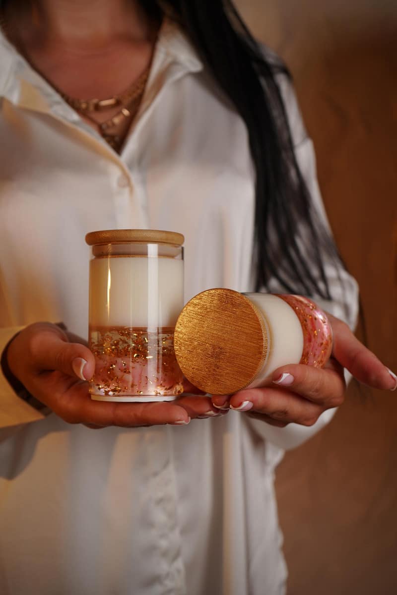 home Dekorative Kerze aus Sojawachs, Gelwachs und Olivenwachs im Glas