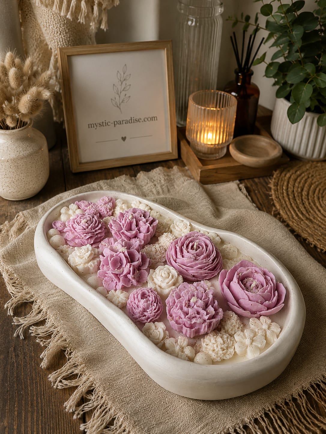 Mystic Paradise Flower Candle Dekorative Blumenkerze aus Sojawachs im gemütlichen Interior Stil