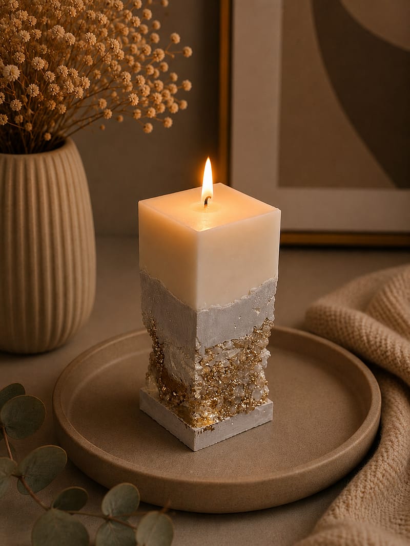 Kerzen Luxus Sojawachs Kerze mit Karamellduft und Kristall-Design in Beige-Gold