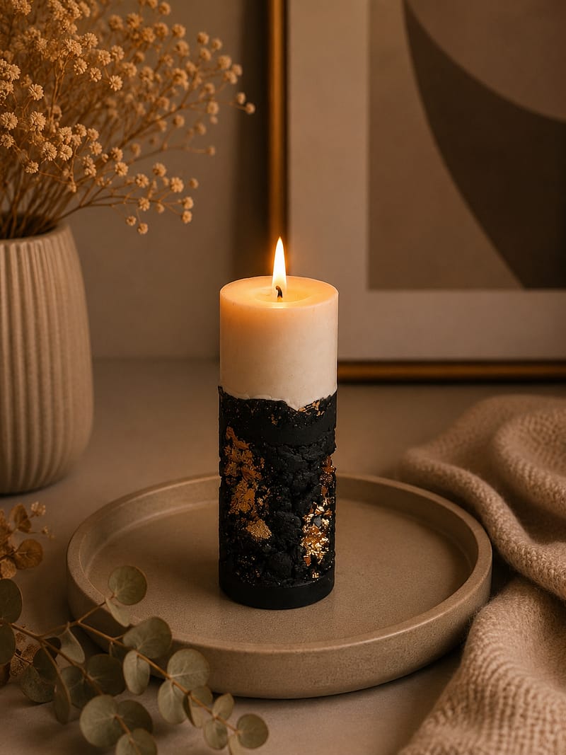 Kerzen Moderne schwarze Kerze aus Sojawachs im minimalistischen Interior Design