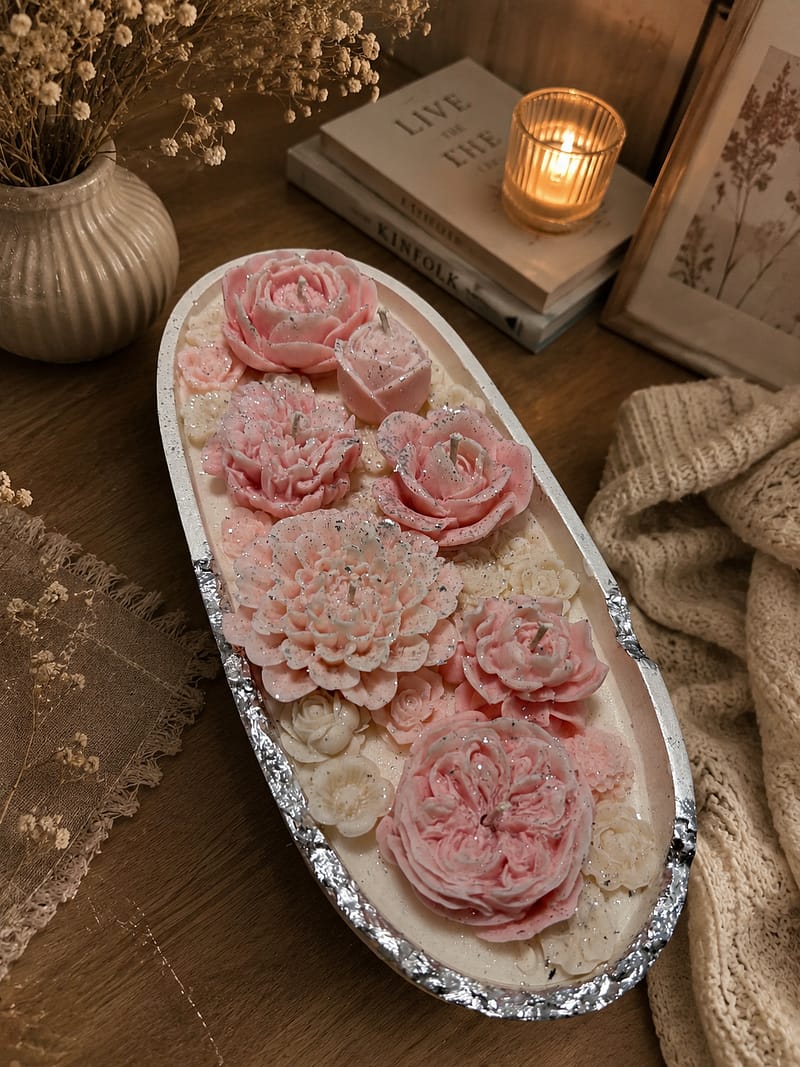 Kerzen Dekorative Sojawachs Kerze mit rosa Blüten und Baumwoll-Dochten