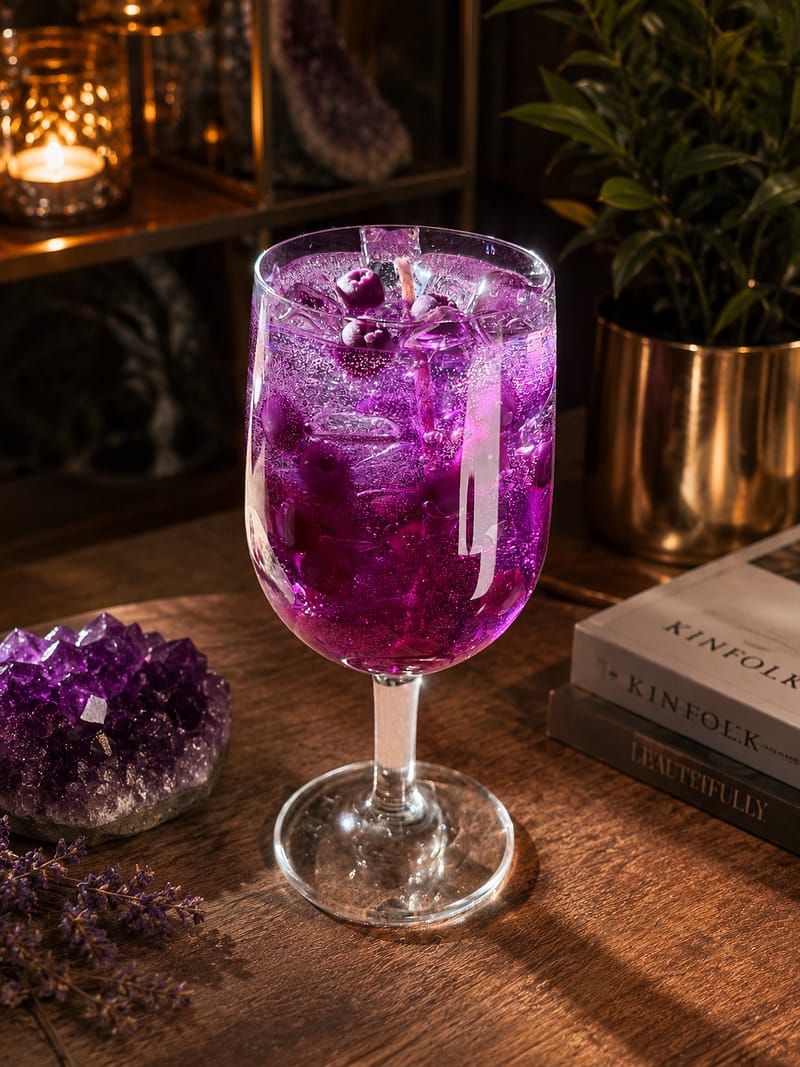 home Handgefertigte Cocktailkerze im Weinglas aus Gelwachs und Sojawachs mit dem Duft Wild Cherry & Moroccan Saffron.